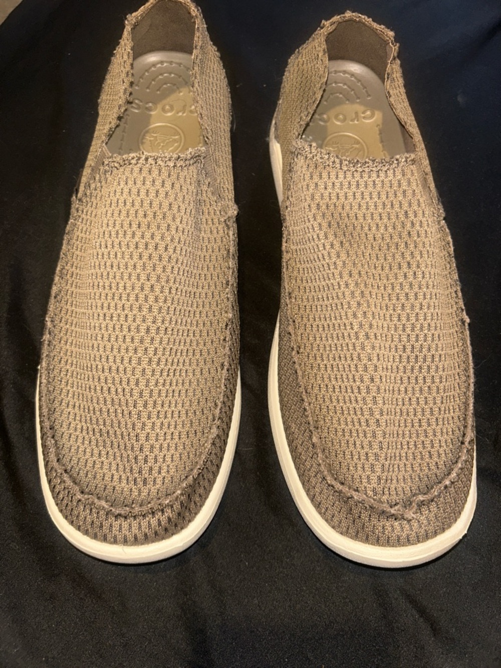 CROCS Taupe Knit Slip-On Loafers with White Outsole - Picture 6 of 6